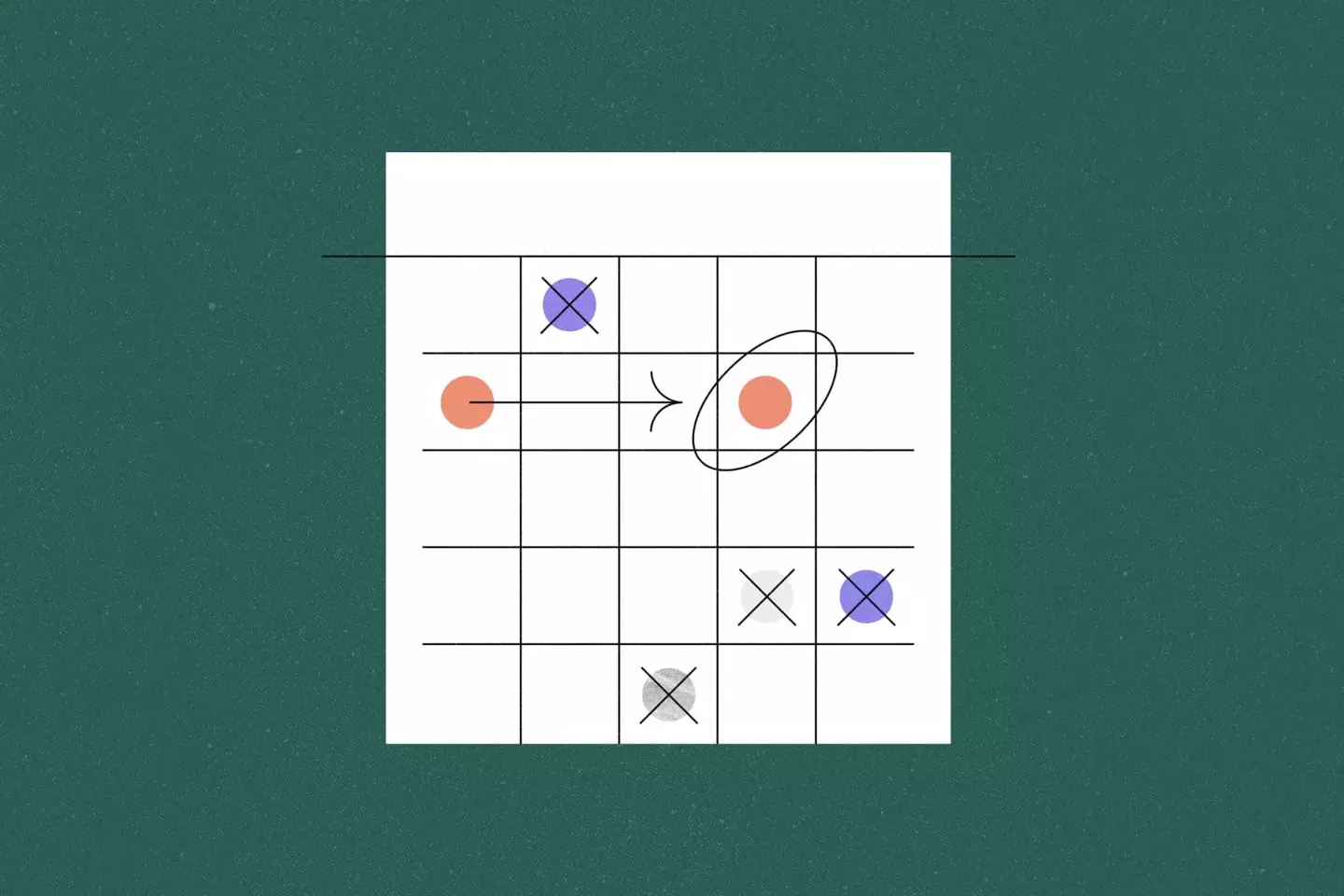 Playbook illustration showing strategic moves on a grid board